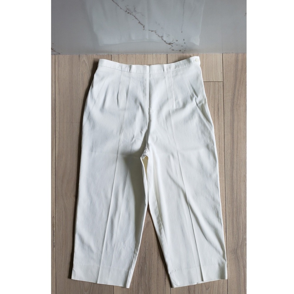 Vintage Pants Women 6 White Pleated Crop High Waist Trouser Career